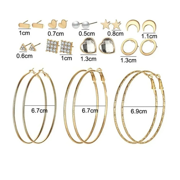 🌸12 Pair 14k Gold Plated Geometric Crystal Stud Earring Set Mix for Women, F271 - Picture 3 of 6